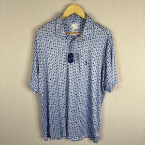 NWT Tailorbyrd Golf Cart Print Performance Polo Shirt Blue XXL